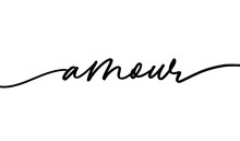 Amour Mono Line Hand Drawn Lettering. Love In French Cursive Inscription.