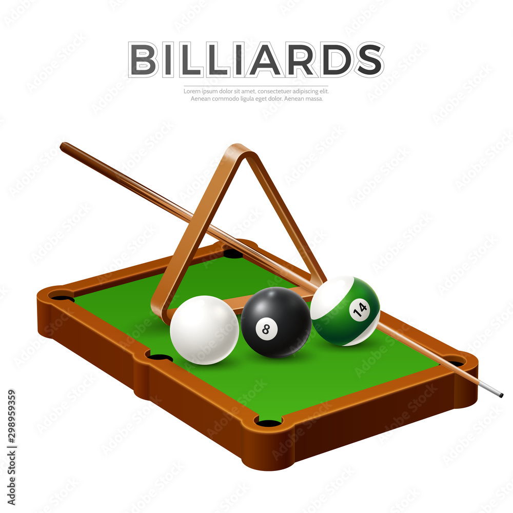 Vector realistic billiards snooker, pool balls cue Stock Vector | Adobe ...