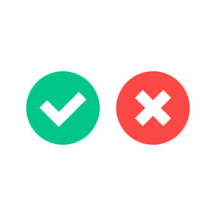 Poster - Vector check mark icons. Green checkmark and red cross. Vector flat icons set isolated on white background