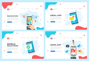 Aufkleber - Navigation, email app, mobile solutions, news app concepts. Modern web page, website design templates set. Vector illustration