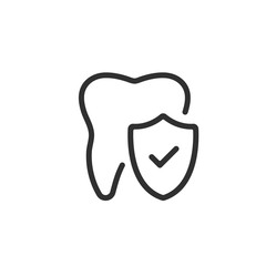 Fototapete - Vector tooth and shield with check mark icon. Dental insurance, dental care concepts. Vector line icon