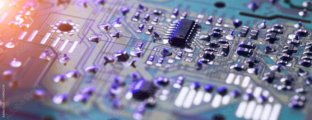 Close-up of electronic circuit board - obrazy, fototapety, plakaty 