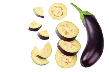 Poster - eggplant with slices isolated on white background. top view