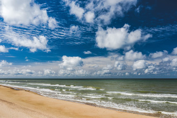 Beautiful landscape. View of coastline. Shot of Baltic sea.