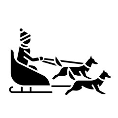 Canvas Print - Dog sledding glyph icon. Winter extreme sport, risky activity and adventure. Sleigh riding. Cold season leisure. Person dogsledding. Silhouette symbol. Negative space. Vector isolated illustration