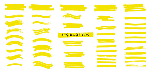 Wall Mural - Yellow Highlighters Marker Strokes. Vector brushes lines. Marker color stroke. Yellow watercolor hand drawn highlight set. Brush pen underline lines.  Vector collection