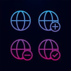 Poster - Globe, plus, check, minus sign nolan icon. Simple thin line, outline vector of web icons for ui and ux, website or mobile application
