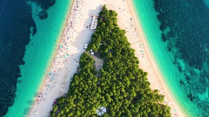 Wall Mural - croatia, hvar island, bol. aerial view at the zlatni rat. beach and sea from air. famous place in cr