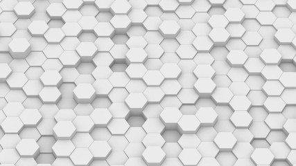 Poster - Abstract white background of moving hexagons. Monochrome futuristic pattern in white, gray and black colors. Looped animation. 3d rendering.