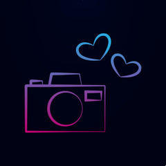 Poster - Camera with hearts sketch nolan icon. Simple thin line, outline vector of wedding icons for ui and ux, website or mobile application