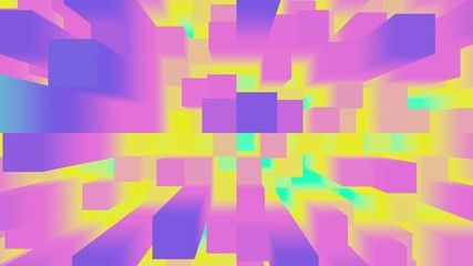 Poster - Abstract white background of moving cuboids. Monochrome futuristic pattern in violet, green and yellow colors. Looped animation. 3d rendering.