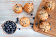 blueberry muffins on pretty wooden table