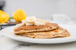 Pancakes with honey and banana toppings