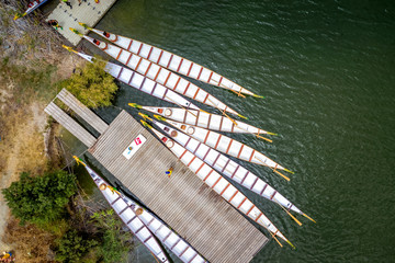 Wall Mural - Overhead view of empty wooden dragonboat