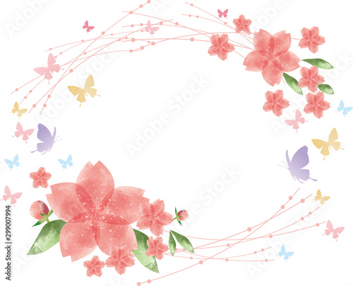 桜 花 4月 フレーム 枠 飾り枠 桜の花 花びら 満開 蝶 Adobe Stock でこのストックベクターを購入して 類似のベクターをさらに検索 Adobe Stock