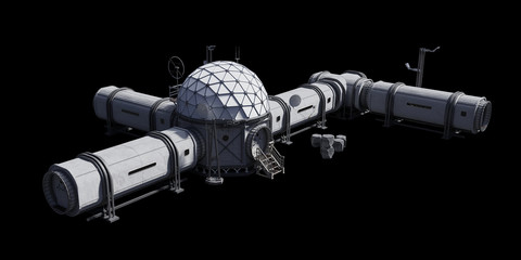 Wall Mural - research base, habitat for astronauts on mars or moon isolated on black background