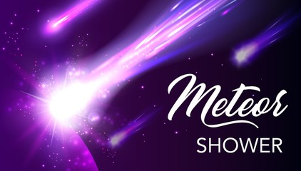 Wall Mural - meteors and comets falling with neon purple trails