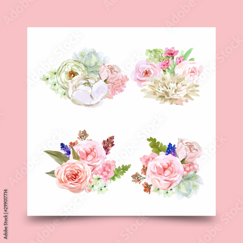 bouquet of flowers vectors, vintage floral card with roses,  bouquet of flowers