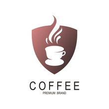 Coffee Bean With Shield Logo Vector, Coffee Logo 
