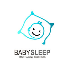 Baby logo template. Sleeping baby under blanket,  Sleep training symbol.. Vector illustration.