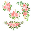set of Beautiful rose pink watercolor flower arrangement