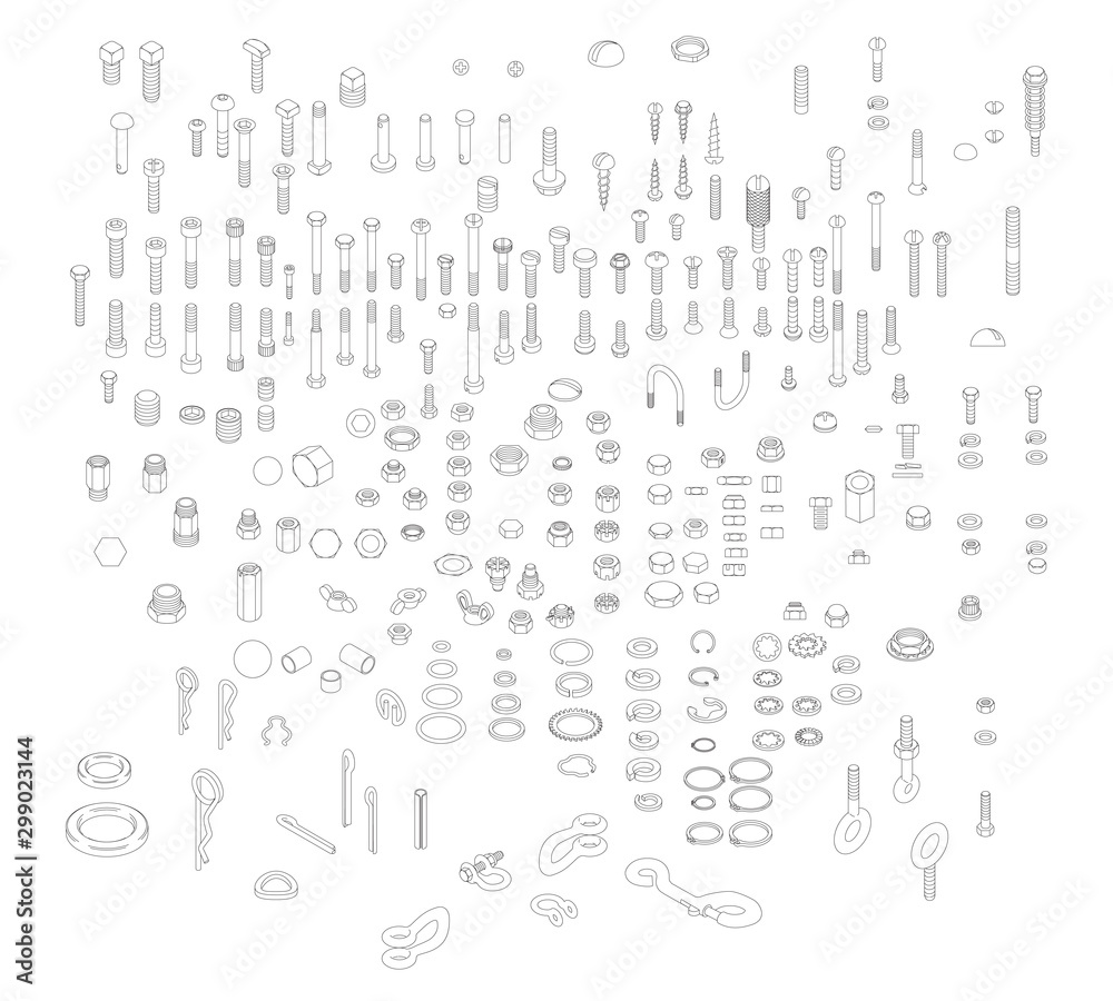 Nuts, Bolts & Screws | Isometric Technical Illustration for Exploded Diagrams | Cotter Pins - obrazy, fototapety, plakaty 