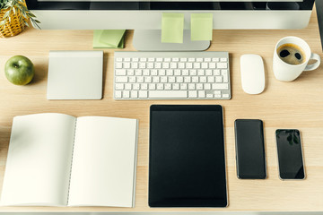 Poster - close up shot of digital devices on office table