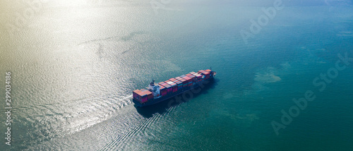 Cuadros en Lienzo Aerial top view of Large container cargo ship in export and import business and