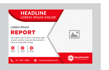 Wall Mural - Illustration for your business presentations. Brochure or flyer. horizontal layout. flat red color. right side for place of photo. 