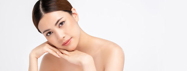 asian woman on white banner background for beauty and skincare concepts