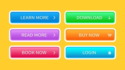 Poster - Trendy buttons set for website design. Vector web elements for design. Modern different colorful buttons for interface, mobile apps, ui, software and games.