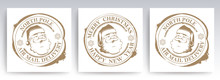 Christmas Round Stamp With Outline Of Santa Claus, Set