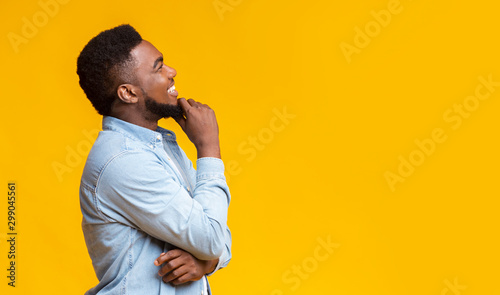 Fotomural Profile portrait of smiling black guy touching his beard