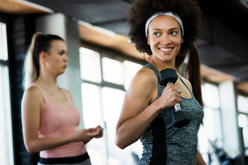 Sticker - Picture of cheerful fitness team people in gym