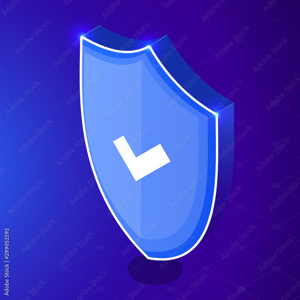 Isometric internet security shield business concept. Network data ...