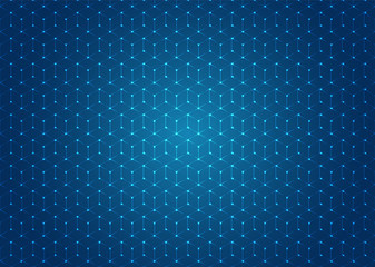 Poster - Abstract geometric hexagons shapes seamless pattern with illuminated dot on blue background.
