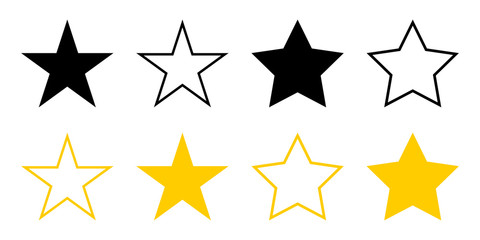 Canvas Print - Stars vector icons collection. Stars black and gold color, isolated on white background. Stars vector icons in a row in modern simple flat and lines design. Vector