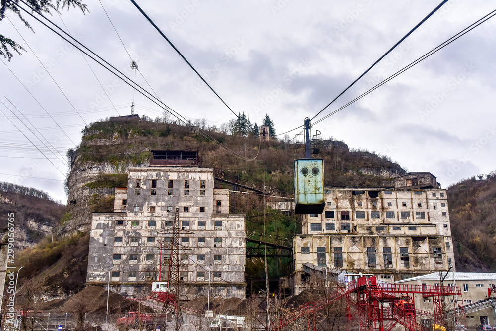 Old Ropeway Old soviet rusty and functioning ropeway or cable car cabin on cable ...