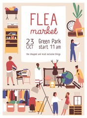 designer market flat poster vector template. retail store sale invitation. rag fair, flea market adv