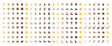 All Hand Emojis, Stickers In All Skin Colors. Hand Emoticons Vector Illustration Symbols Set, Collection. Hands, Handshakes, Muscle, Finger, Fist, Direction, Like, Unlike, Fingers.
