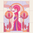The goddess of justice Themis. Lady of justice Femida. Symbol of law and justice. glass painting illustration