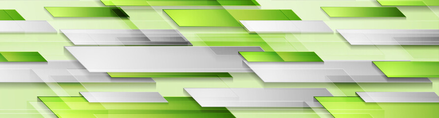 Bright shiny green and grey technology geometric abstract background. Vector web banner design