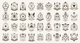 Fototapeta Boho - Vintage heraldic emblems vector big set, antique heraldry symbolic badges and awards collection, classic style design elements, family emblems.