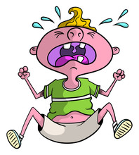 Cartoon Illustration Of A Boy Character Crying, Yelling And Throwing A Tantrum.