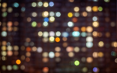 night city multi-colored circular reflections. blured christmas, new year, science abstract light. a