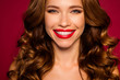 © deagreez - Cropped close-up portrait of her she nice attractive fascinating stunning cheerful wavy-haired girl beaming smile isolated on bright vivid shine vibrant red maroon burgundy marsala color background