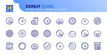 Simple Set Of Outline Icons About Sweets Donuts. Bakery Products