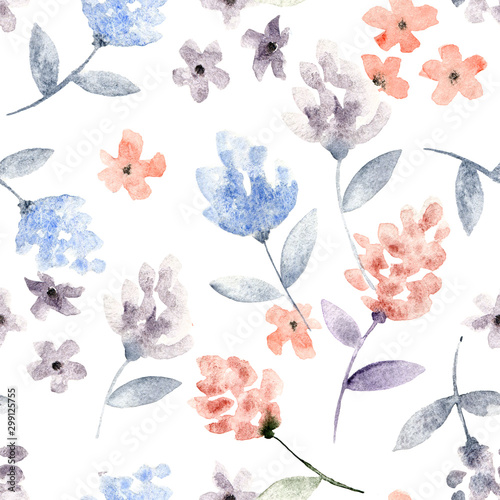 Watercolor floral hand drawn colorful bright seamless pattern