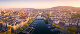 Fototapeta Nowy Jork - Aerial view of Zurich and River Limmat, Switzerland