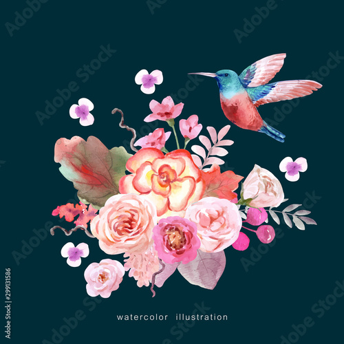 seamless background with flowers and birds